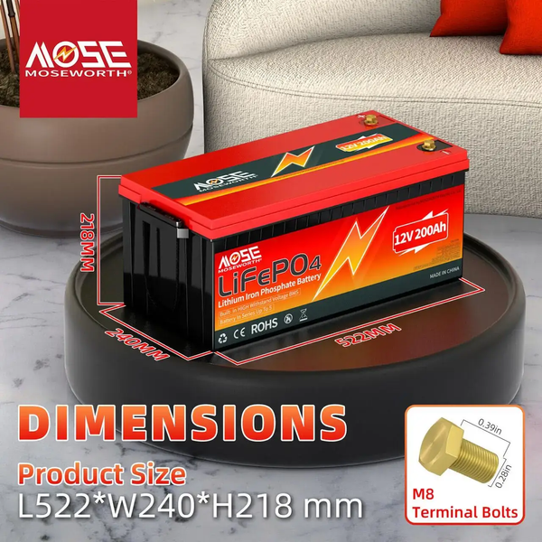 Акумулятор MOSEWORTH LiFePO4 12 V 200 Ah (2560Wh) з вбудованим BMS 6000+ циклів 24200-1 фото